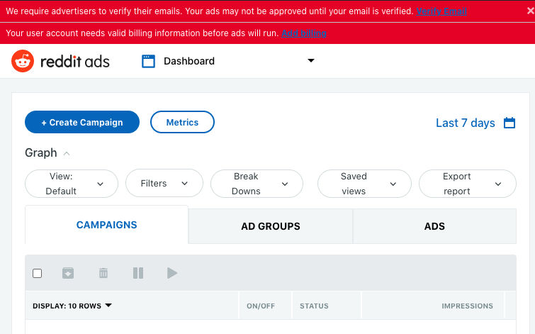 Crypto Reddit Ads Billing Set up Screenshot