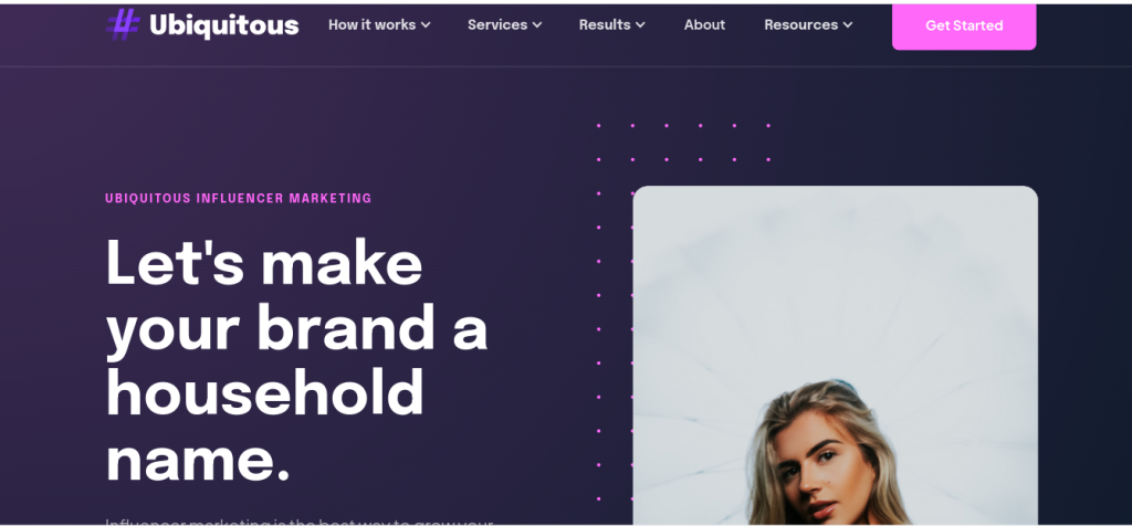 Ubiquitous influencer marketing agency website screenshot