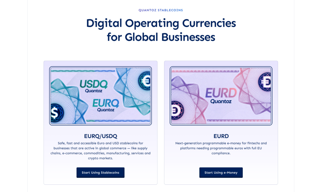 Quantoz website: digital operating currencies