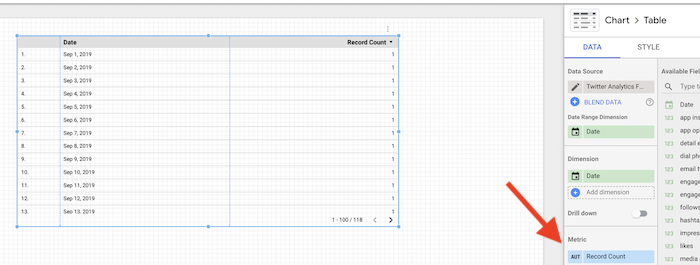 Editing metrics in Google Data Studio