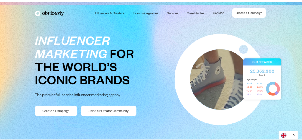 Obviously influencer marketing agency website screenshot