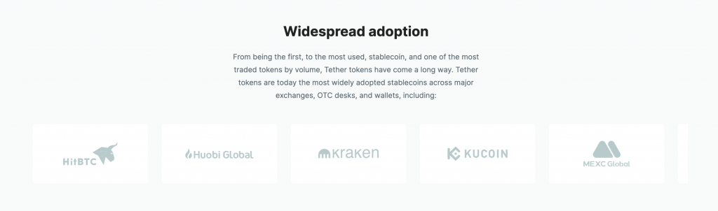 Screenshot of Tether's Social Proof on Website