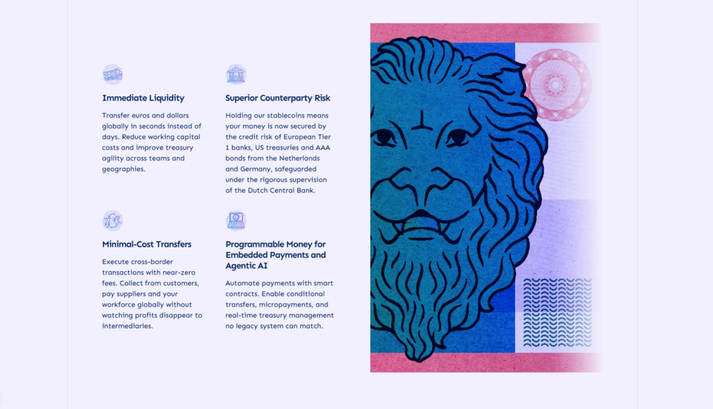 Quantoz website: product benefits