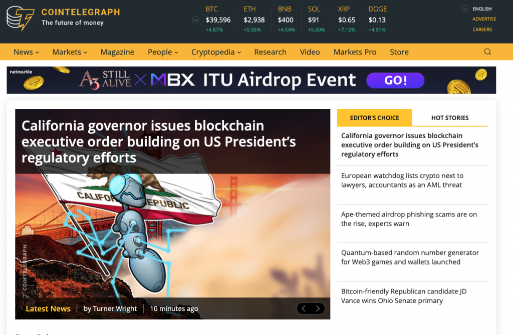 CoinTelegraph Screenshot