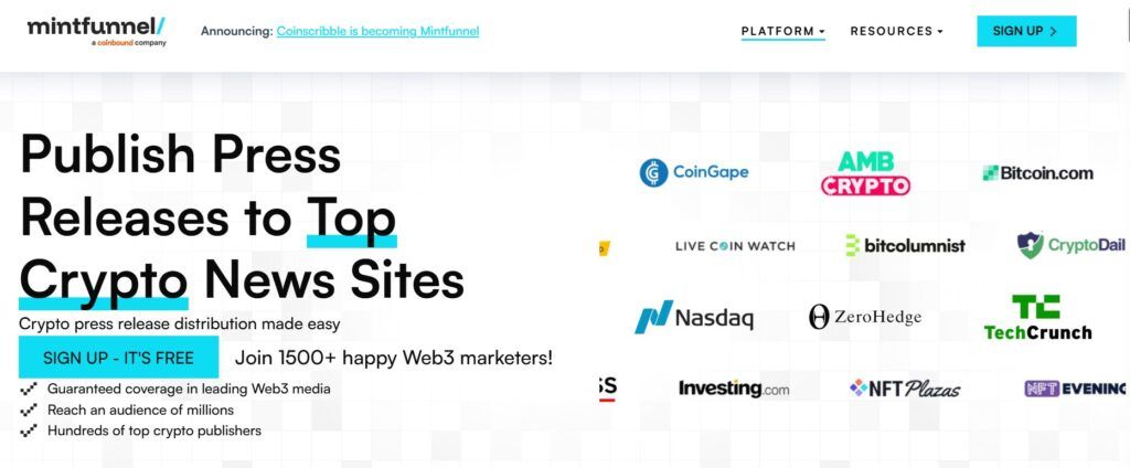 Mintfunnel crypto press release distribution and crypto pr
