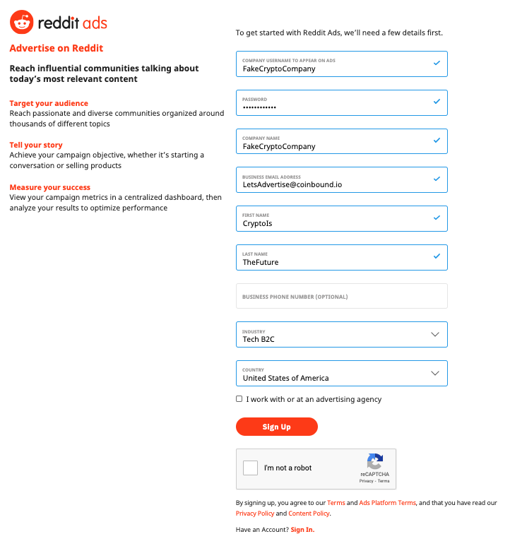Crypto Reddit Ads Screenshot