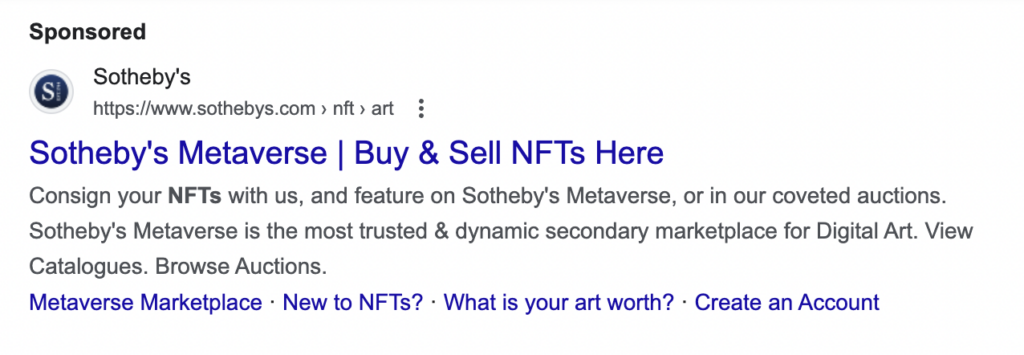 NFT PPC ad example