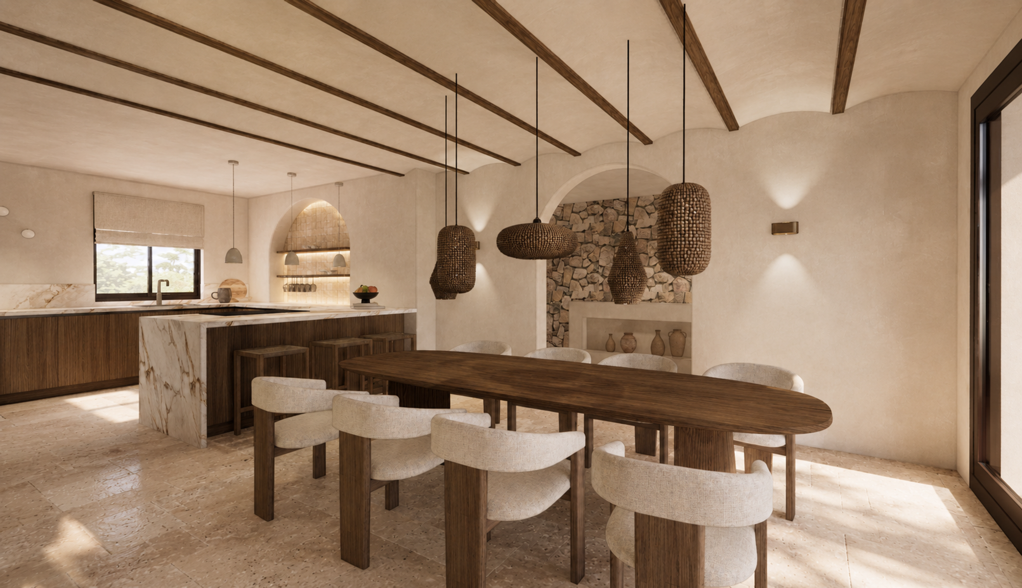 Visualisation: dining room with open kitchen