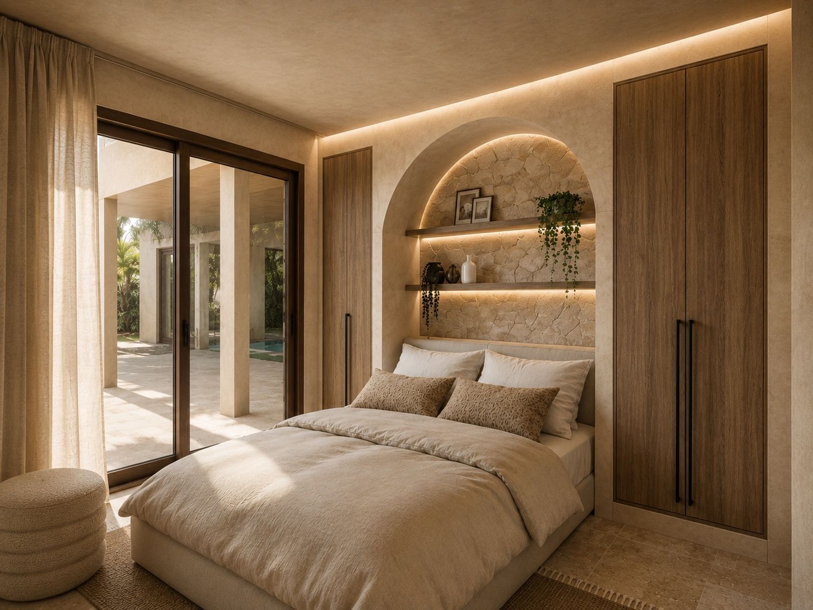Visualisation: bedroom with lit arched niche