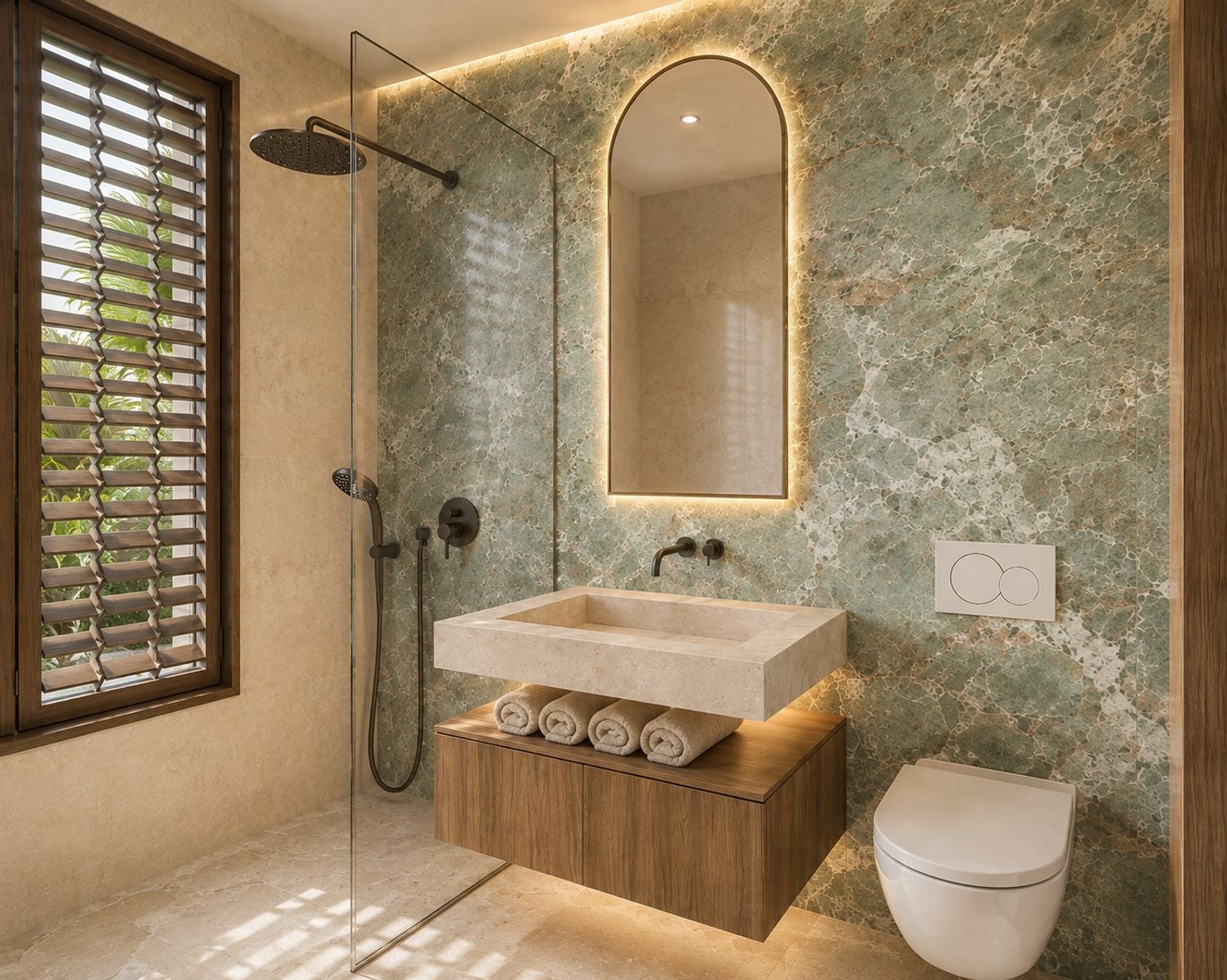 Visualisation: bathroom in green natural stone