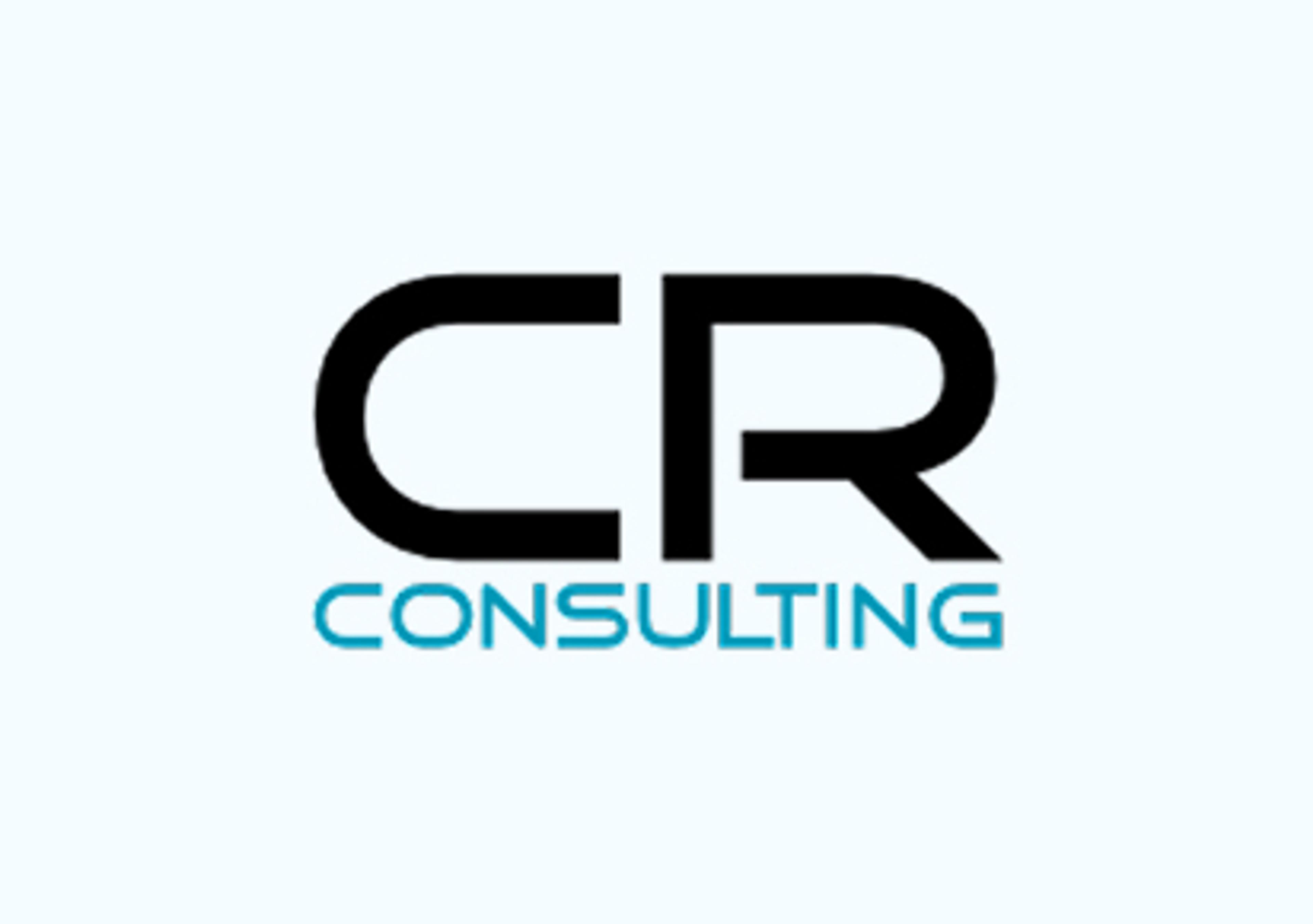 CR Consulting Logo mit großen schwarzen Buchstaben und hellem Hintergrund