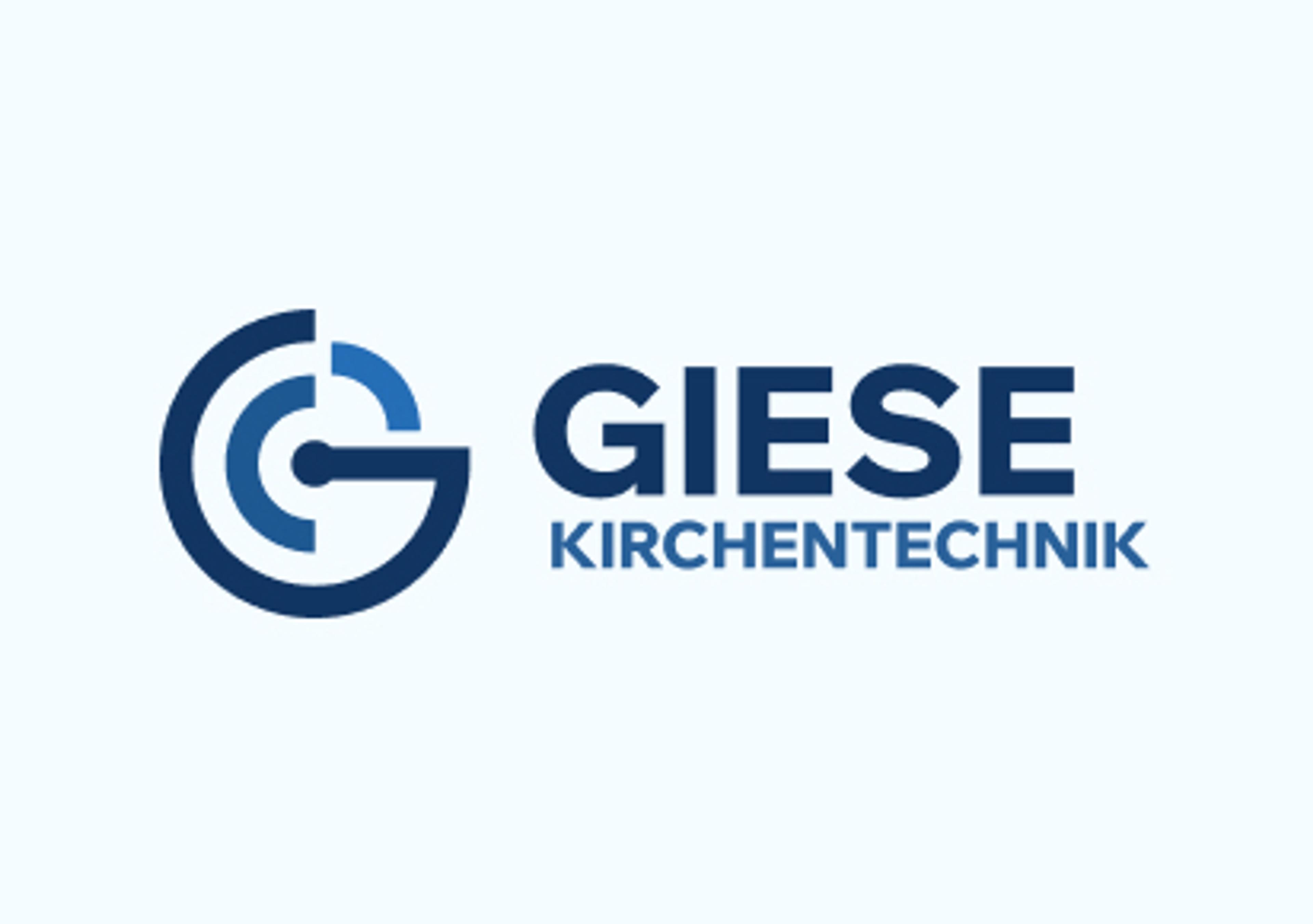 Blaues Giese Kirchentechnik Logo mit stilisiertem Design.