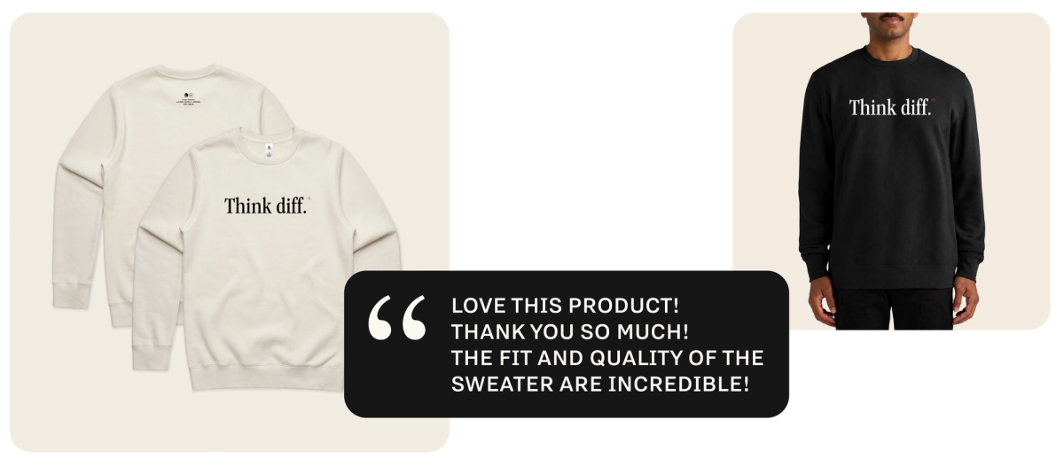 "Think diff." sweatshirt by Linear