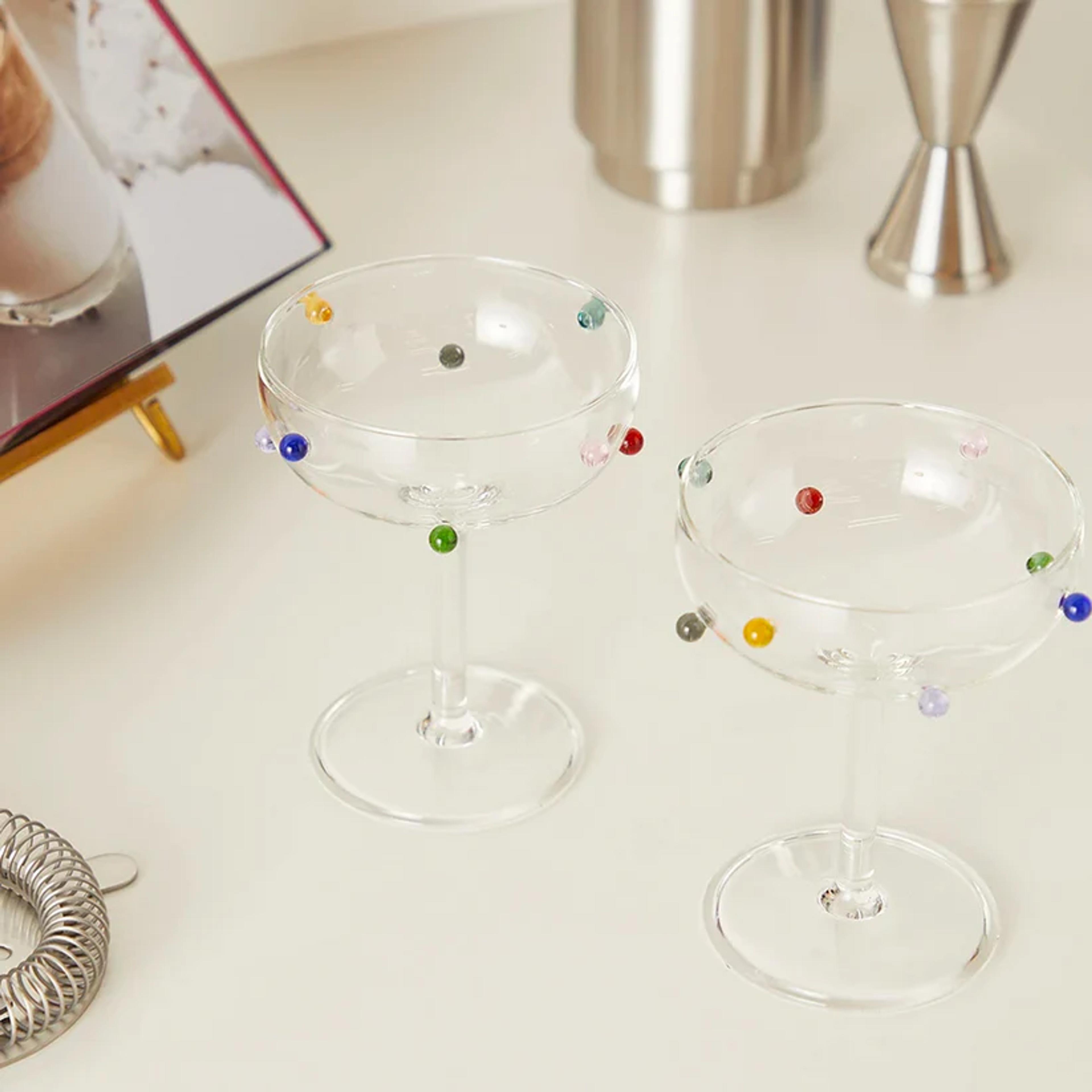 Set of 2 champagne glasses with colourful design