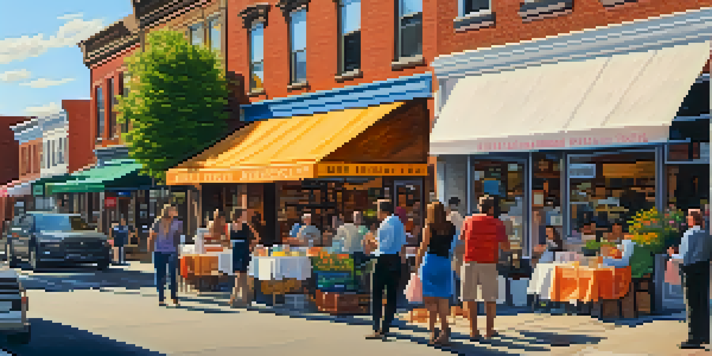 A busy street filled with small businesses and people shopping and dining outdoors in New Jersey, showing a sense of community and resilience.