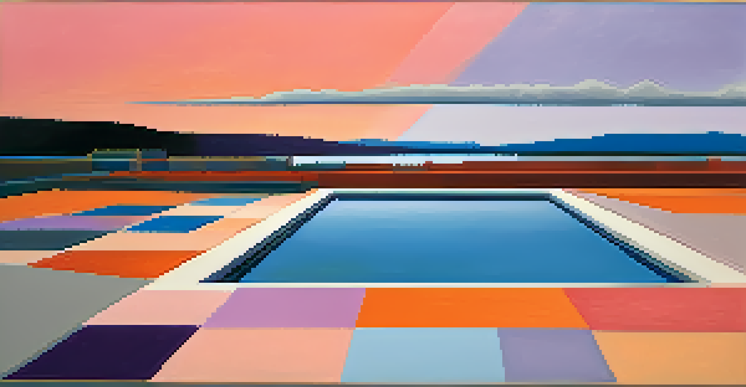 An abstract landscape with geometric shapes and a vibrant color palette, inspired by Richard Diebenkorn's style.