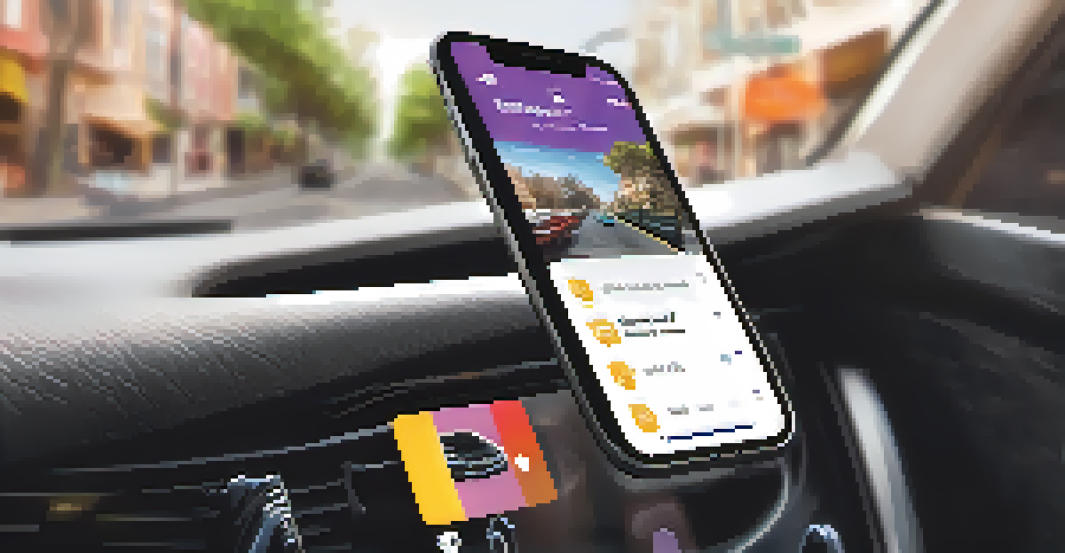 Close-up of a smartphone with a ridesharing app interface inside a car, displaying available rides.