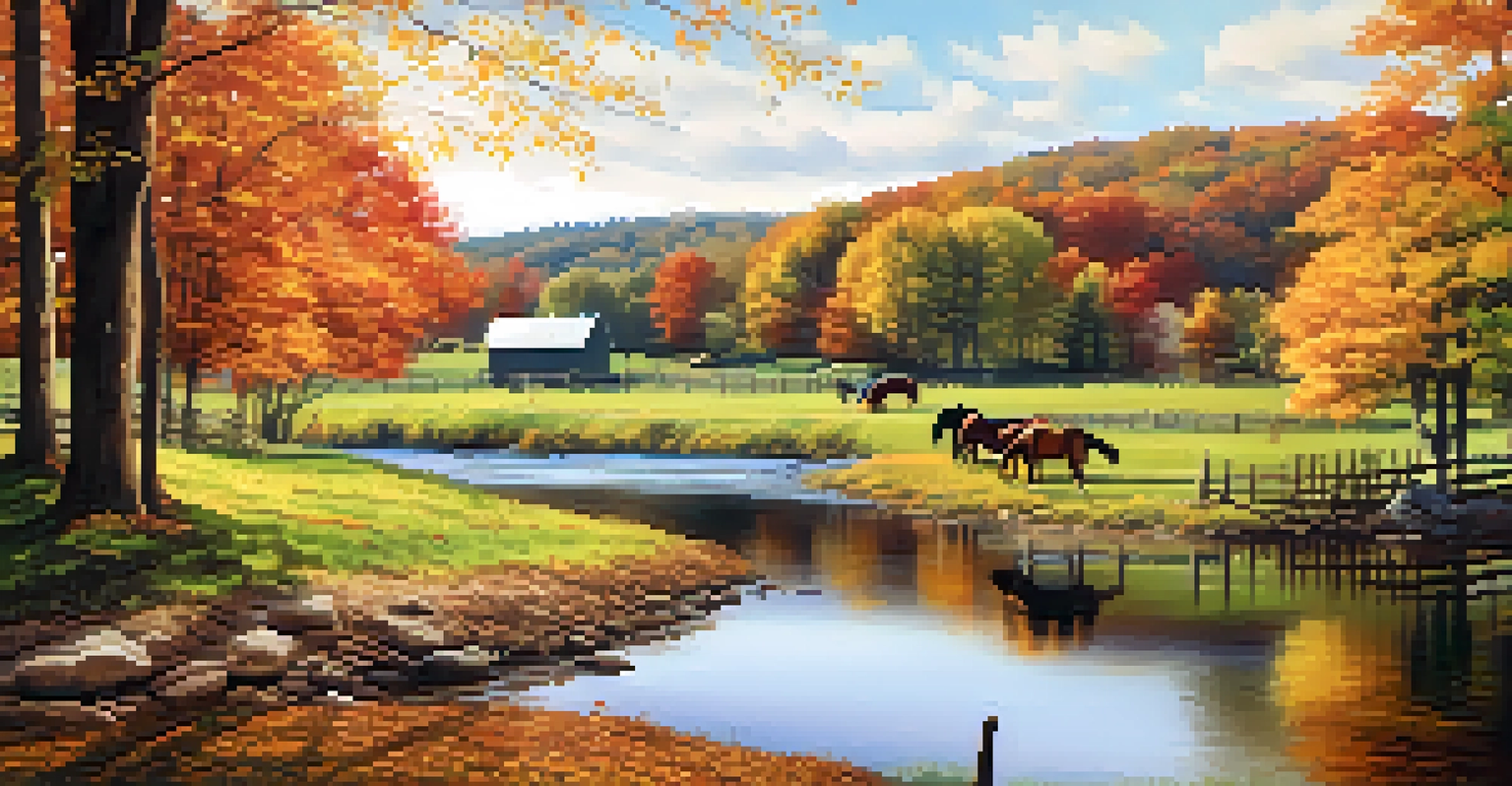 A tranquil autumn landscape in New Jersey with colorful trees and a river.