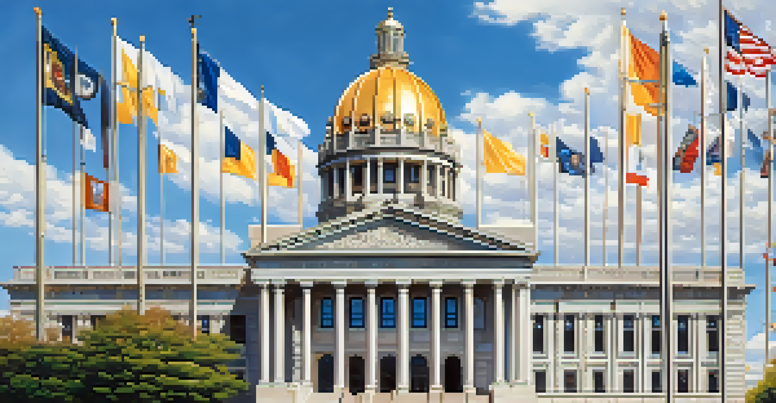 The New Jersey state legislature building captured in detail, showcasing its dome and architecture against a clear blue sky.