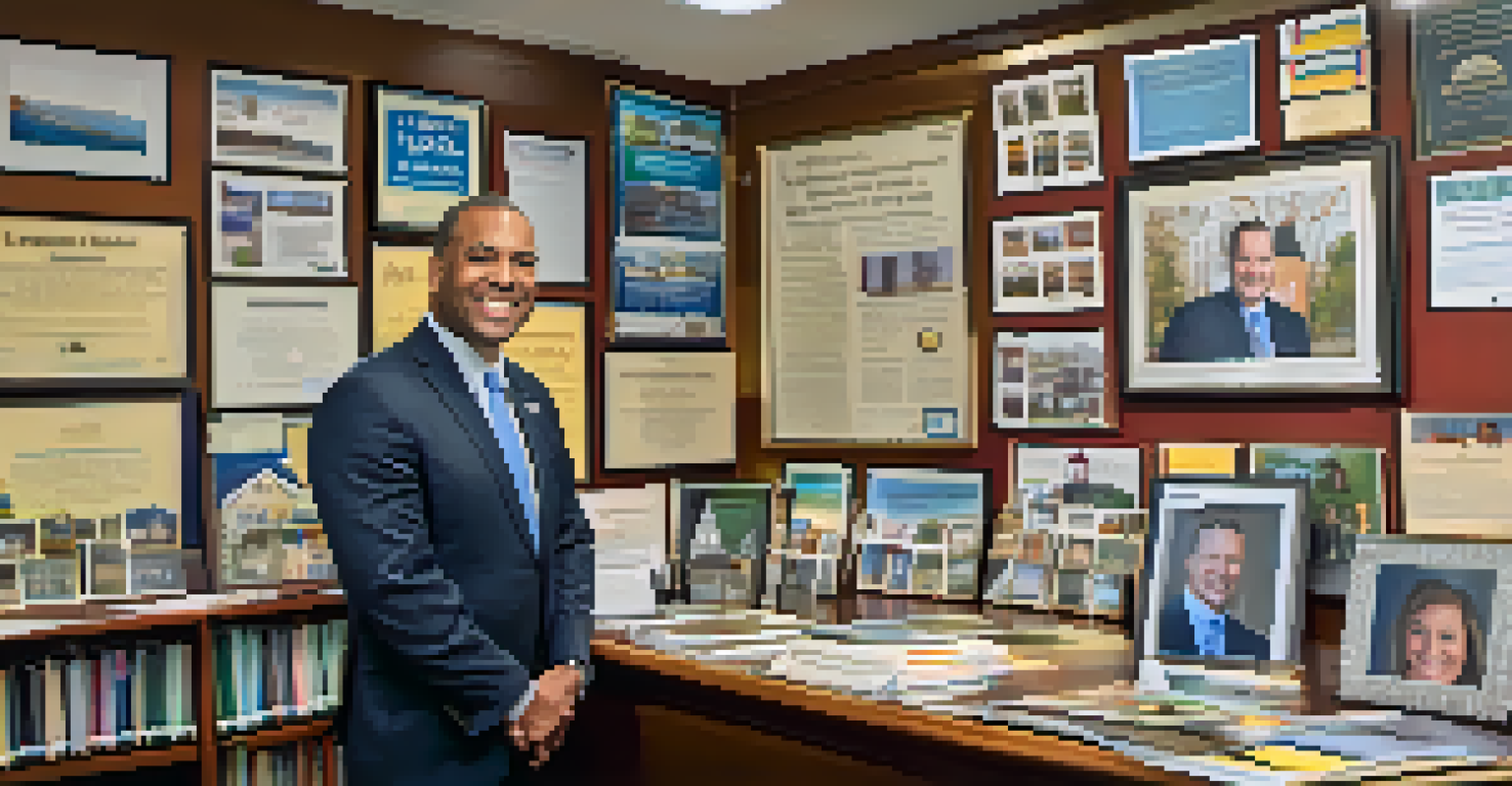A close-up portrait of a smiling local official in New Jersey at their desk, surrounded by community engagement materials.