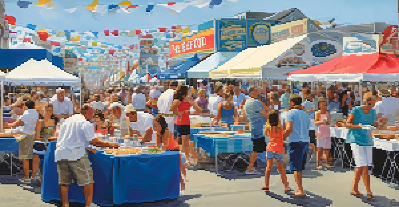 A family-friendly seafood festival scene at Point Pleasant Beach, showcasing various seafood dishes and cooking demonstrations.