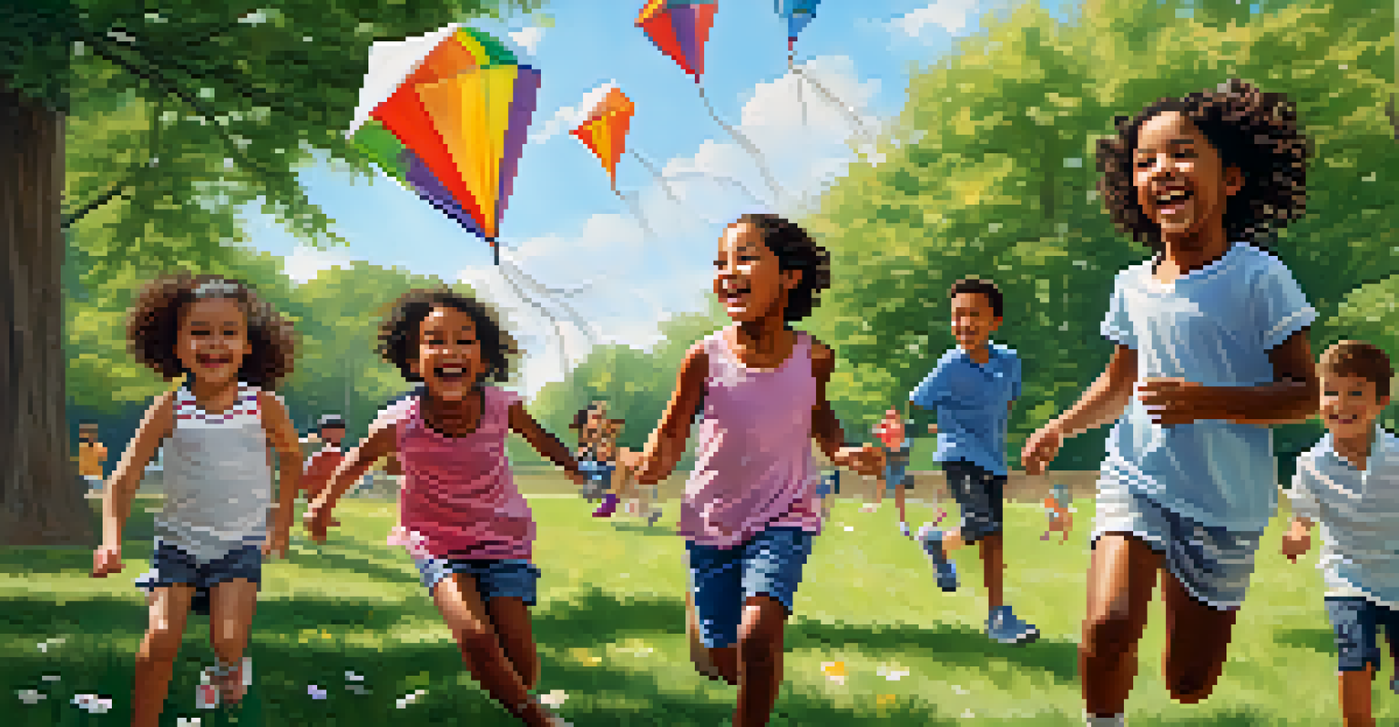 A diverse group of children playing in a park in New Jersey, enjoying a sunny day filled with laughter.