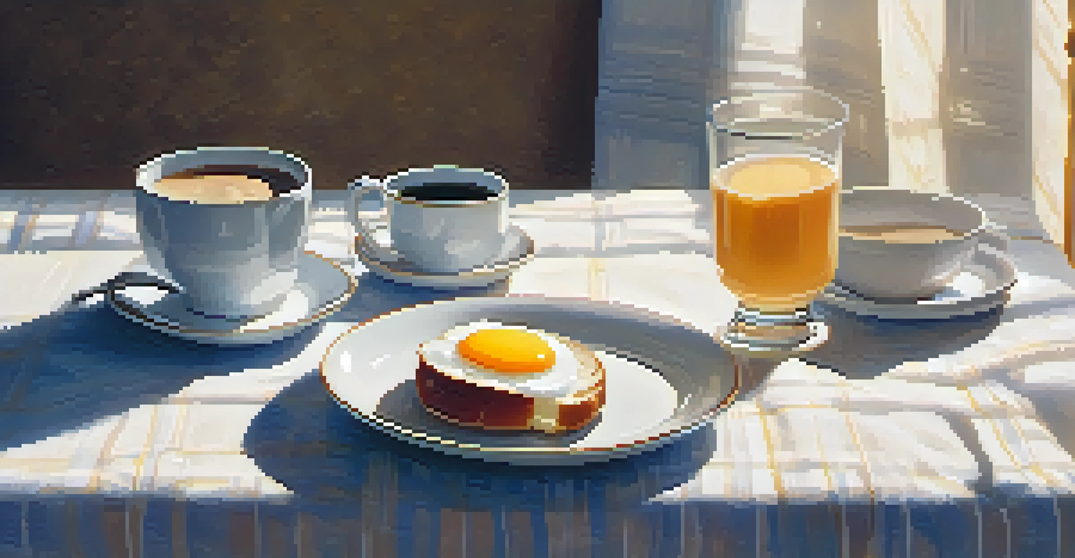 A cozy breakfast table with a pork roll sandwich on a plate, a cup of coffee, and sunlight streaming in, creating a warm atmosphere.