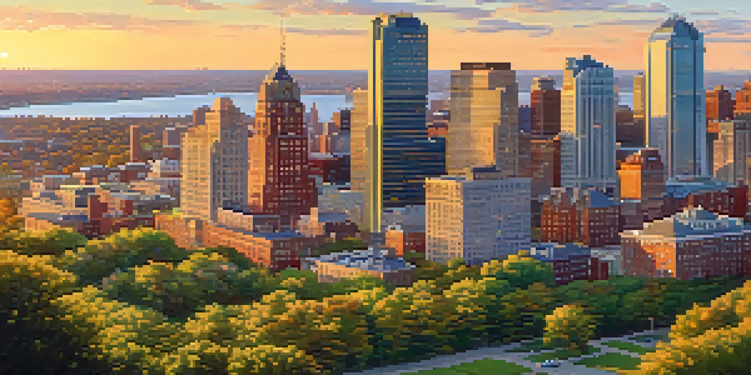 A panoramic view capturing the blend of urban, suburban, and rural landscapes in New Jersey, with the Manhattan skyline in the background during golden hour.