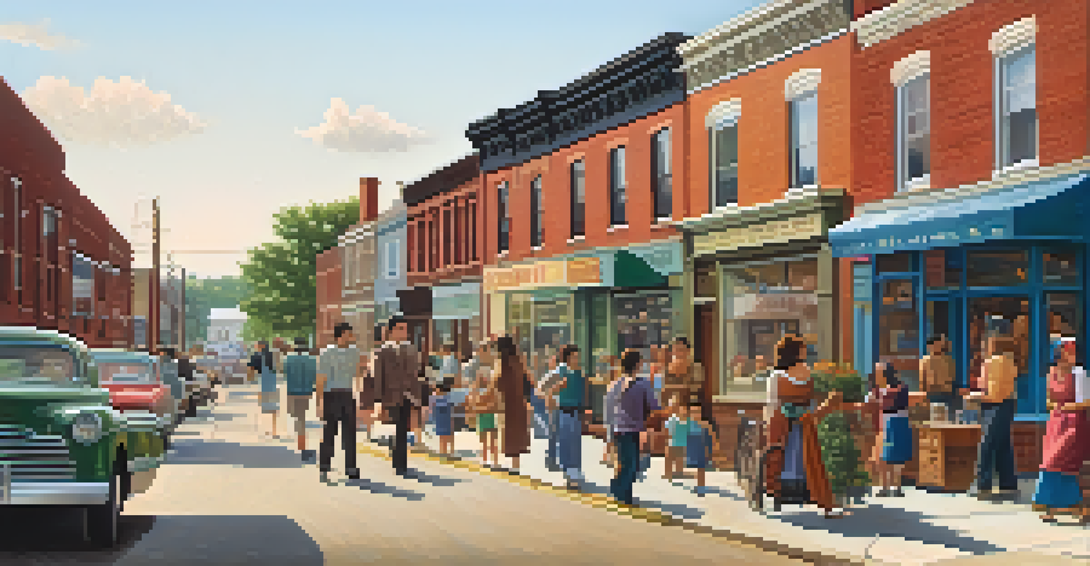 A street scene showing immigrant families in a New Jersey neighborhood, with brick buildings and a sense of community.