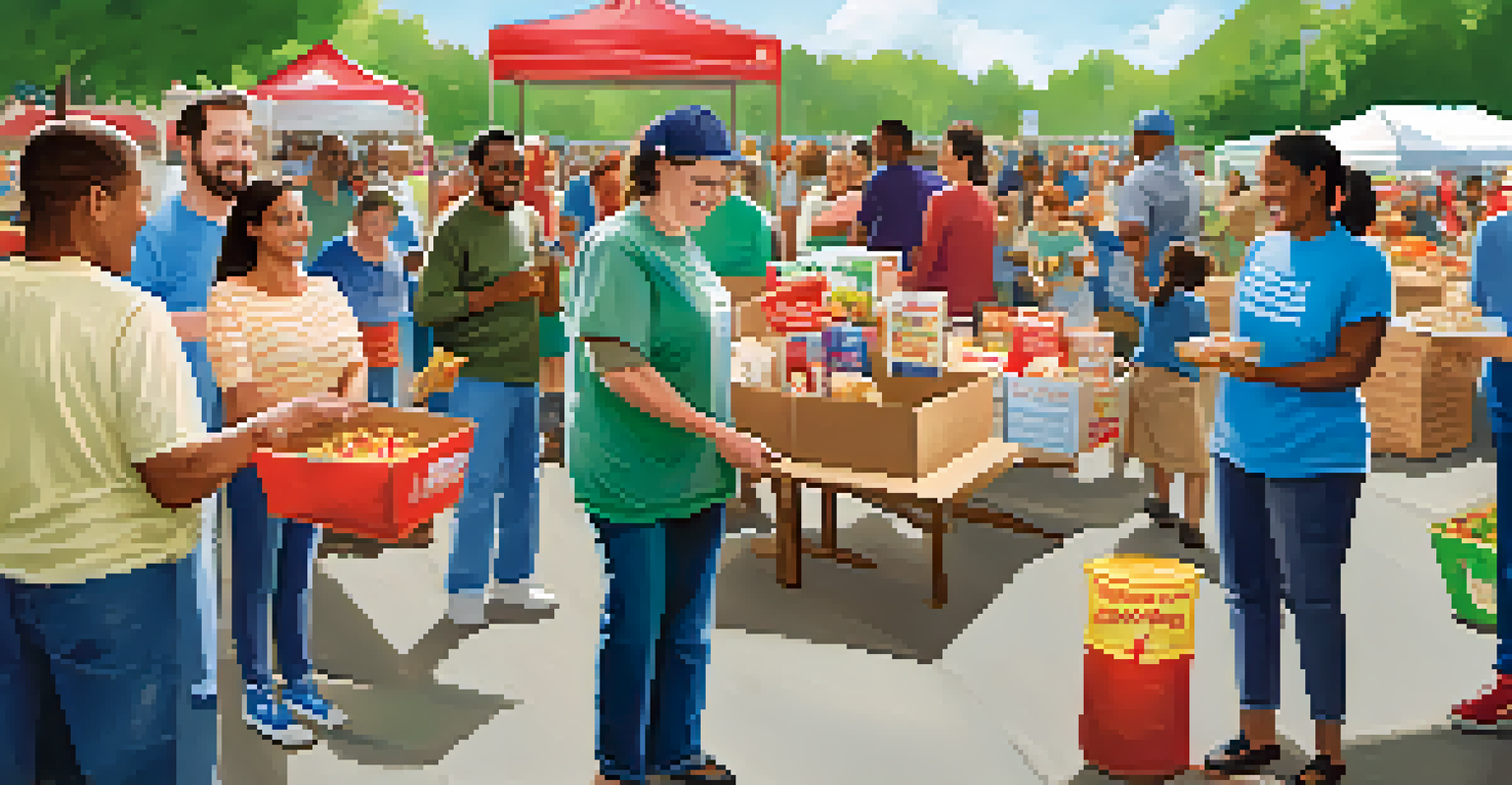 A diverse group of residents in New Jersey participating in a community food drive, showcasing teamwork and support for local businesses.