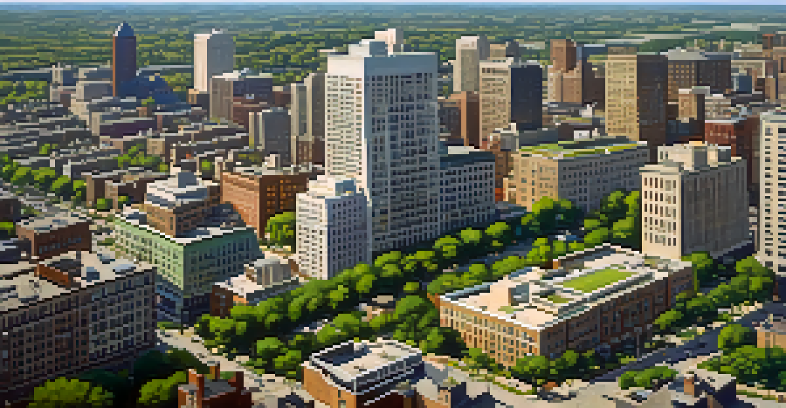 An aerial perspective of a New Jersey city showing a mix of urban infrastructure and green spaces under the afternoon sun.