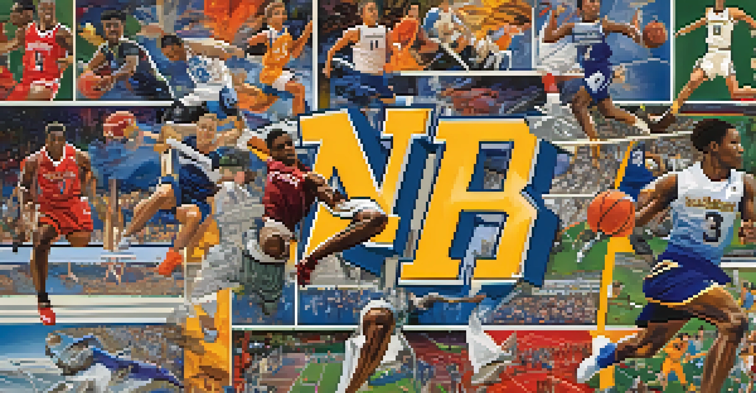 A collage of different college sports from New Jersey, showing athletes in action across basketball, soccer, and track events.