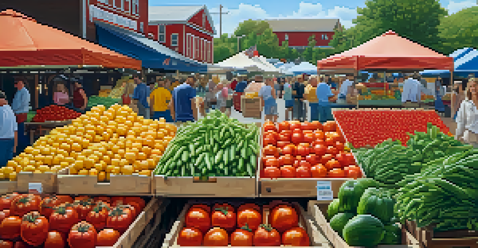 A farmers' market in New Jersey filled with fresh produce and farmers interacting with customers.