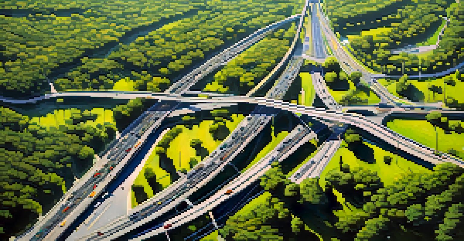 Aerial view of New Jersey's road network showing heavy traffic and green parks.