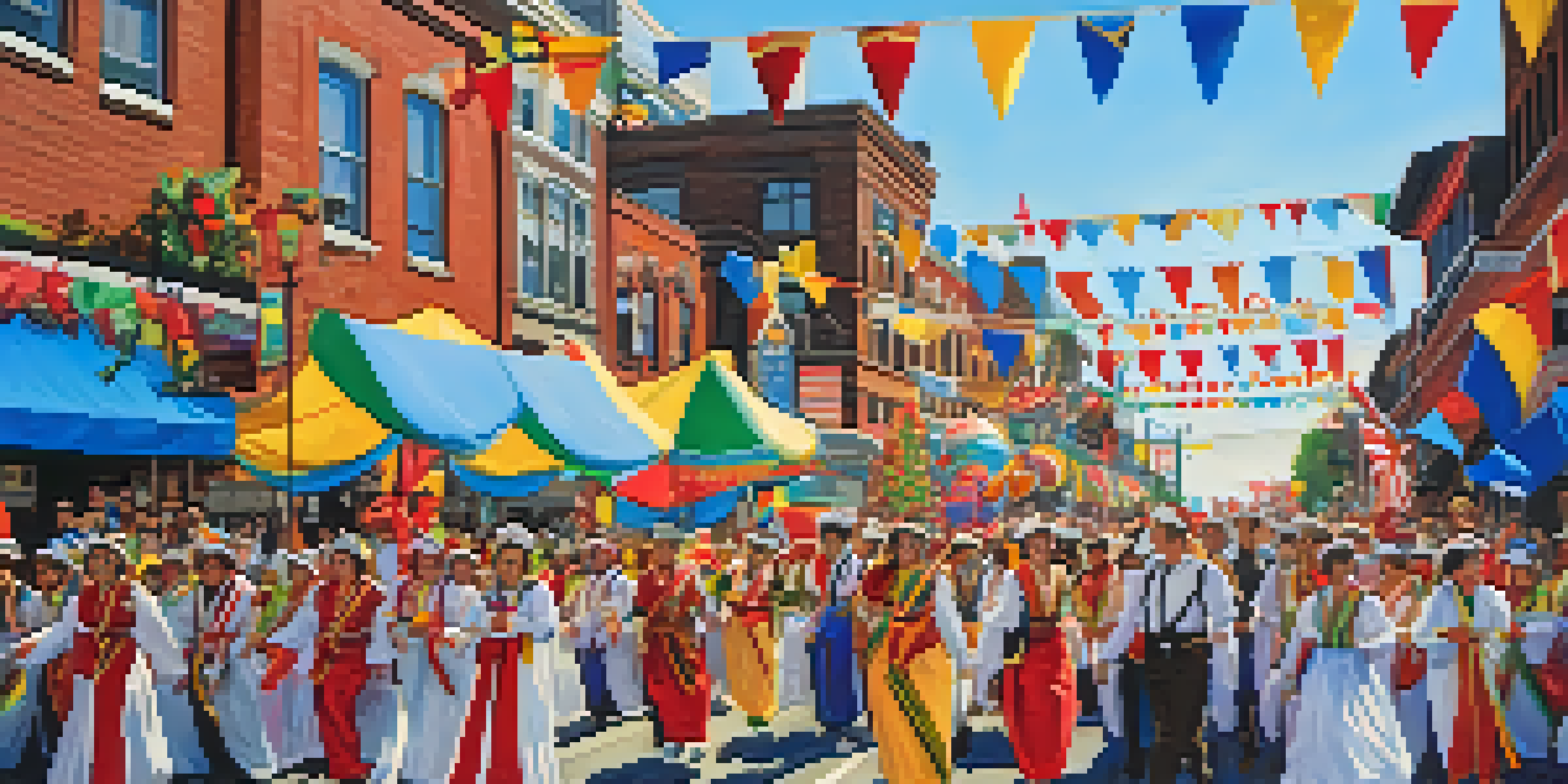 A lively parade scene with colorful floats and participants in traditional costumes celebrating a cultural festival in New Jersey.