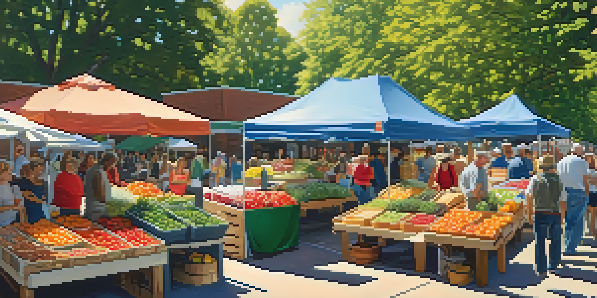 A bustling New Jersey farmers' market with colorful fresh produce and people enjoying the atmosphere.