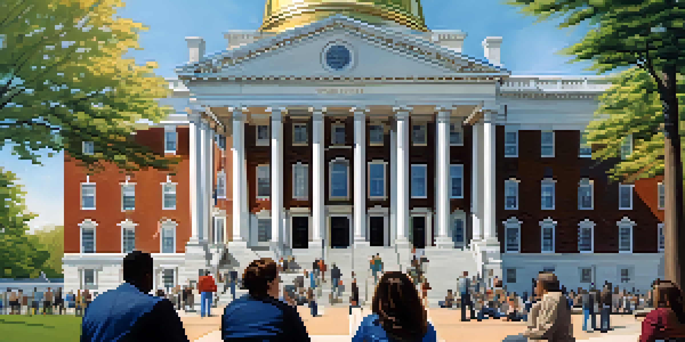 An illustration of the New Jersey State House with citizens discussing outside, under a bright blue sky.