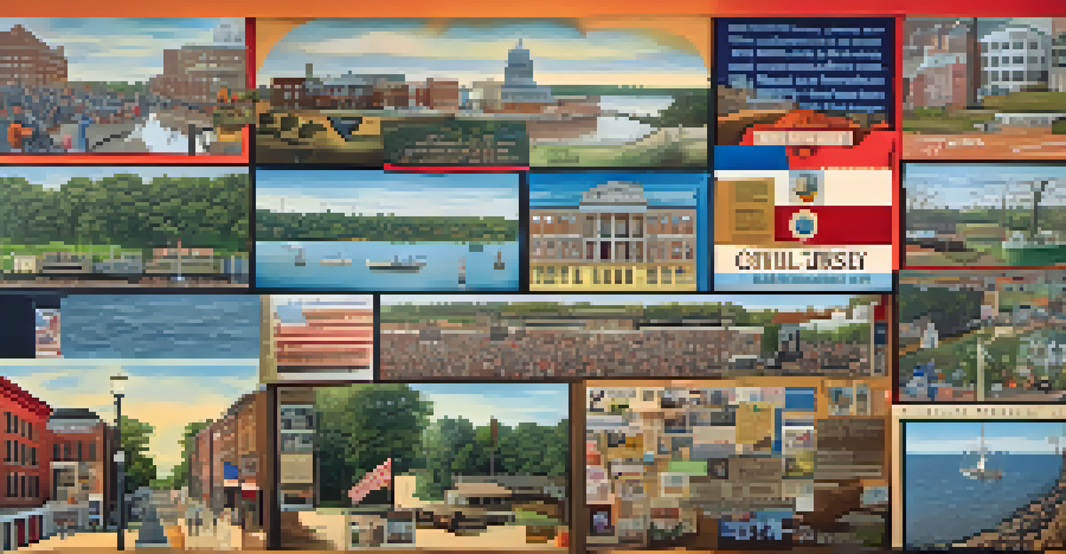 A collage illustrating the political evolution of New Jersey through the decades, with a timeline of key events.