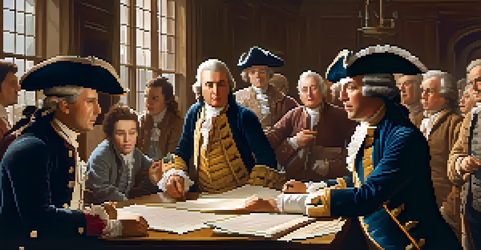 Citizens of Colonial New Jersey engaged in a town meeting discussing political matters.