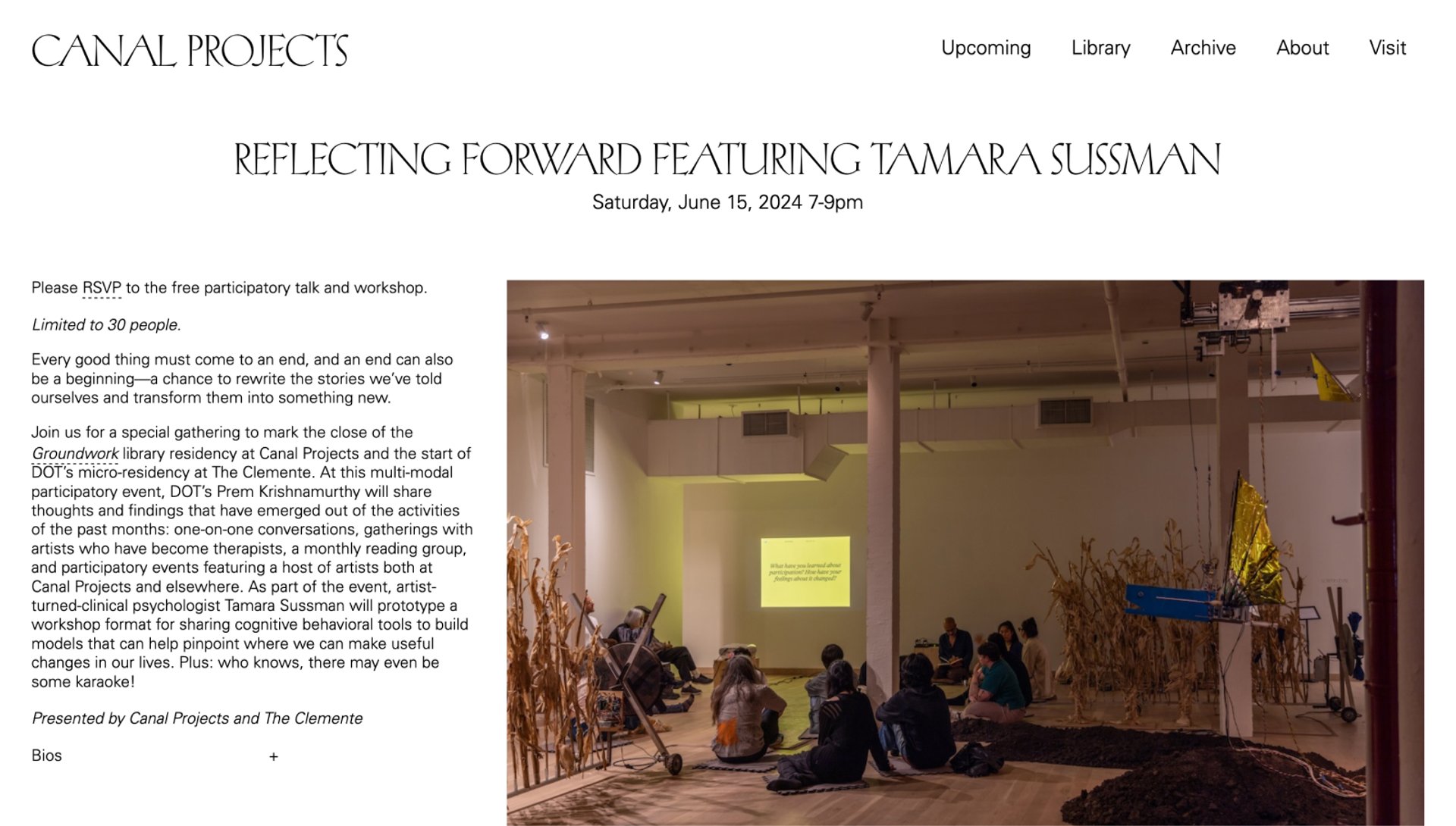 A screenshot of the Canal Projects event page