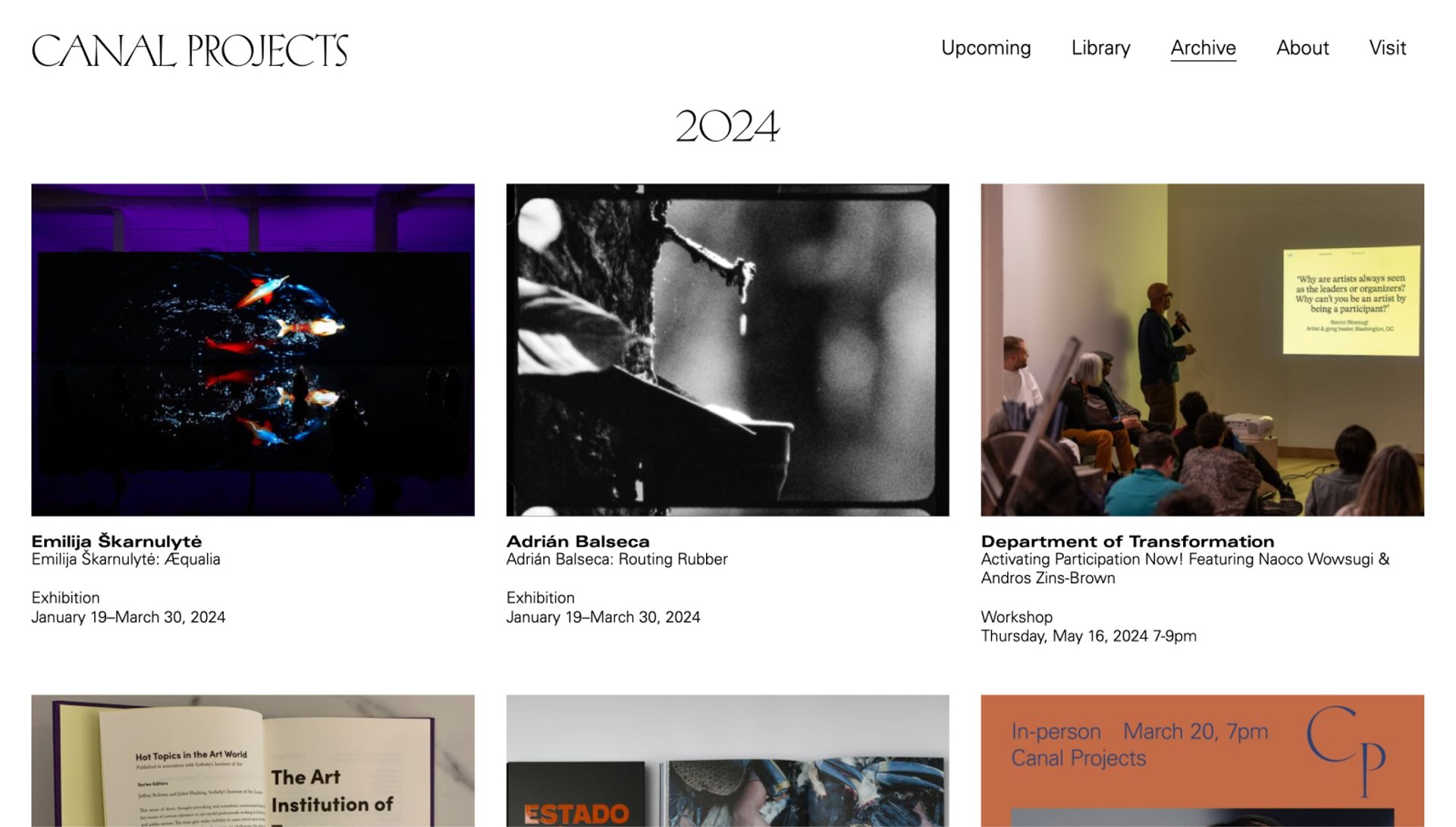 A screenshot of the Canal Projects archive page