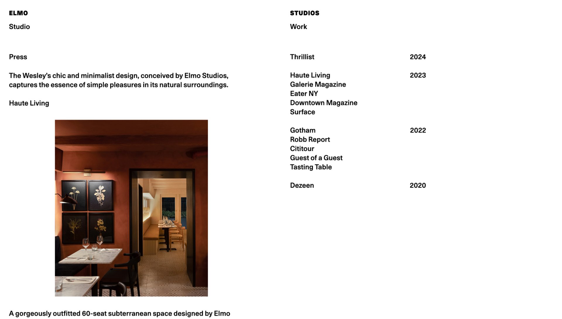 A screenshot of the Elmo Studios about page