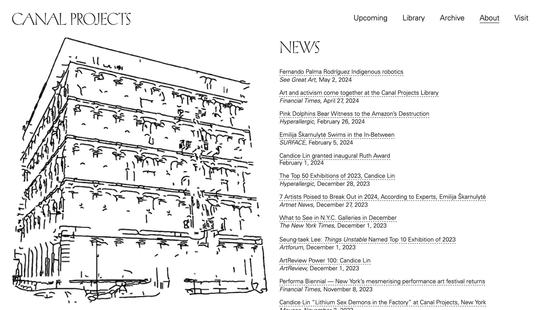 A screenshot of the Canal Projects news page
