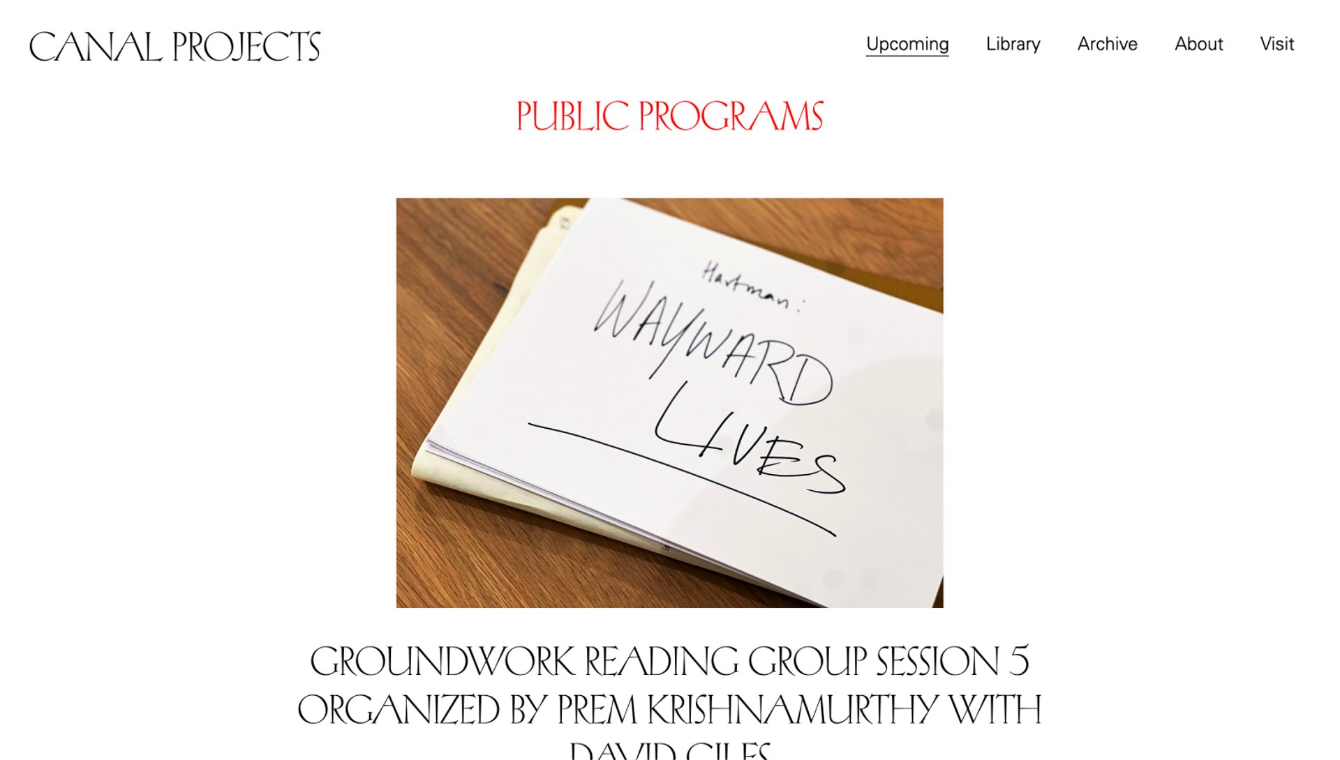 A screenshot of the Canal Projects public program page