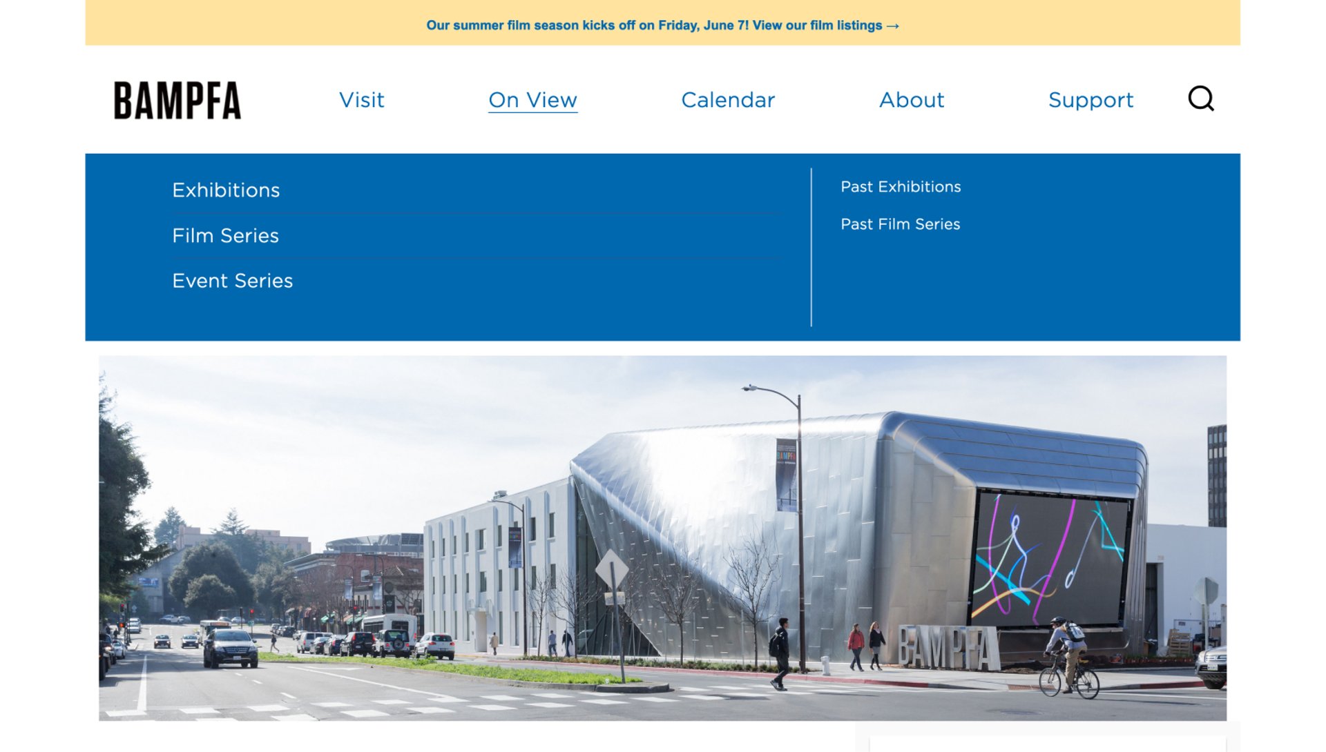 Screenshot of the BAMPFA mega menu