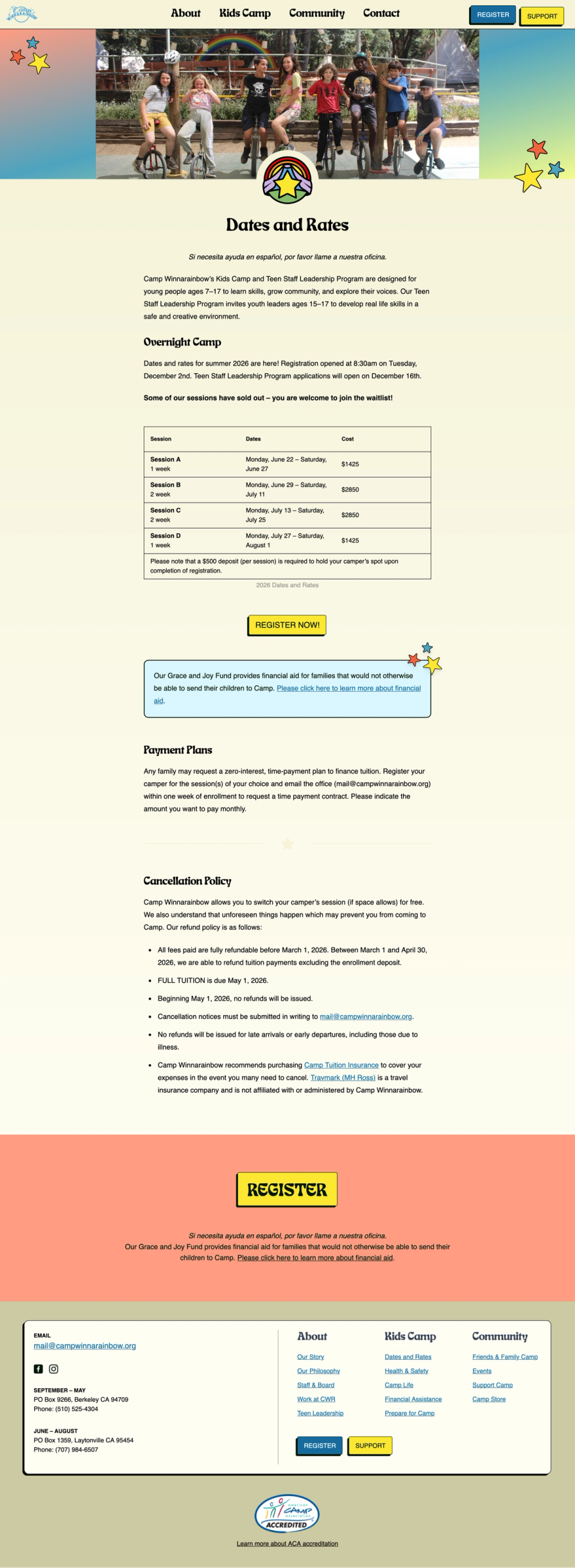 CWR Dates and Rates page