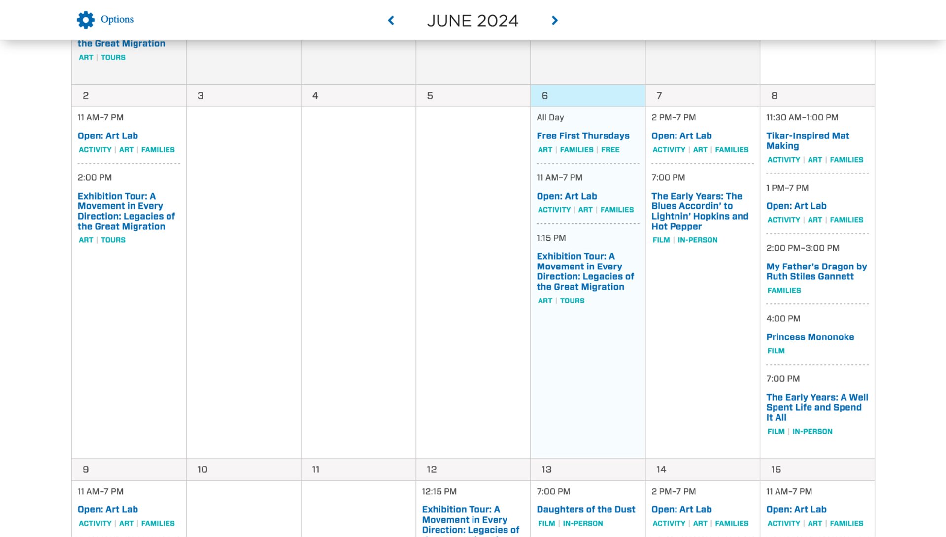 Screenshot of the BAMPFA Calendar