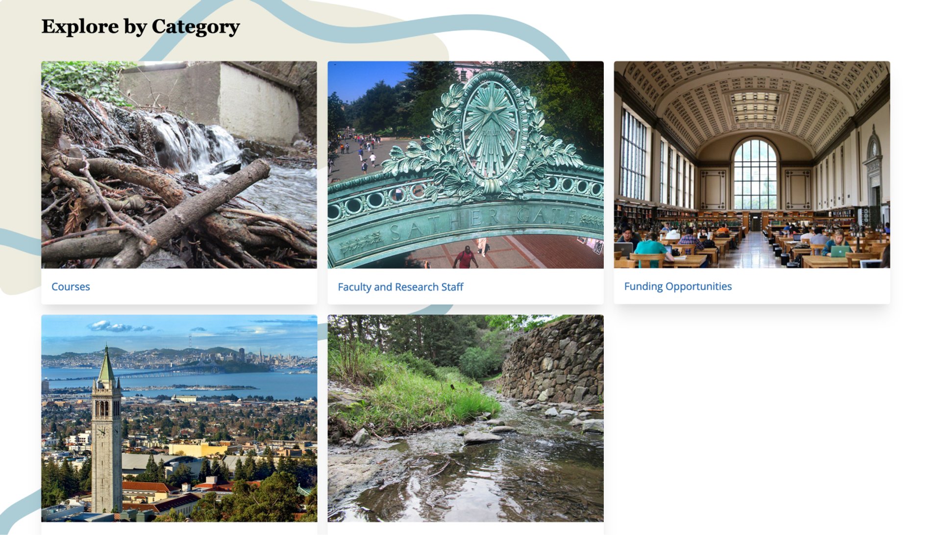 A screenshot of UC Berkeley Water Portal categories