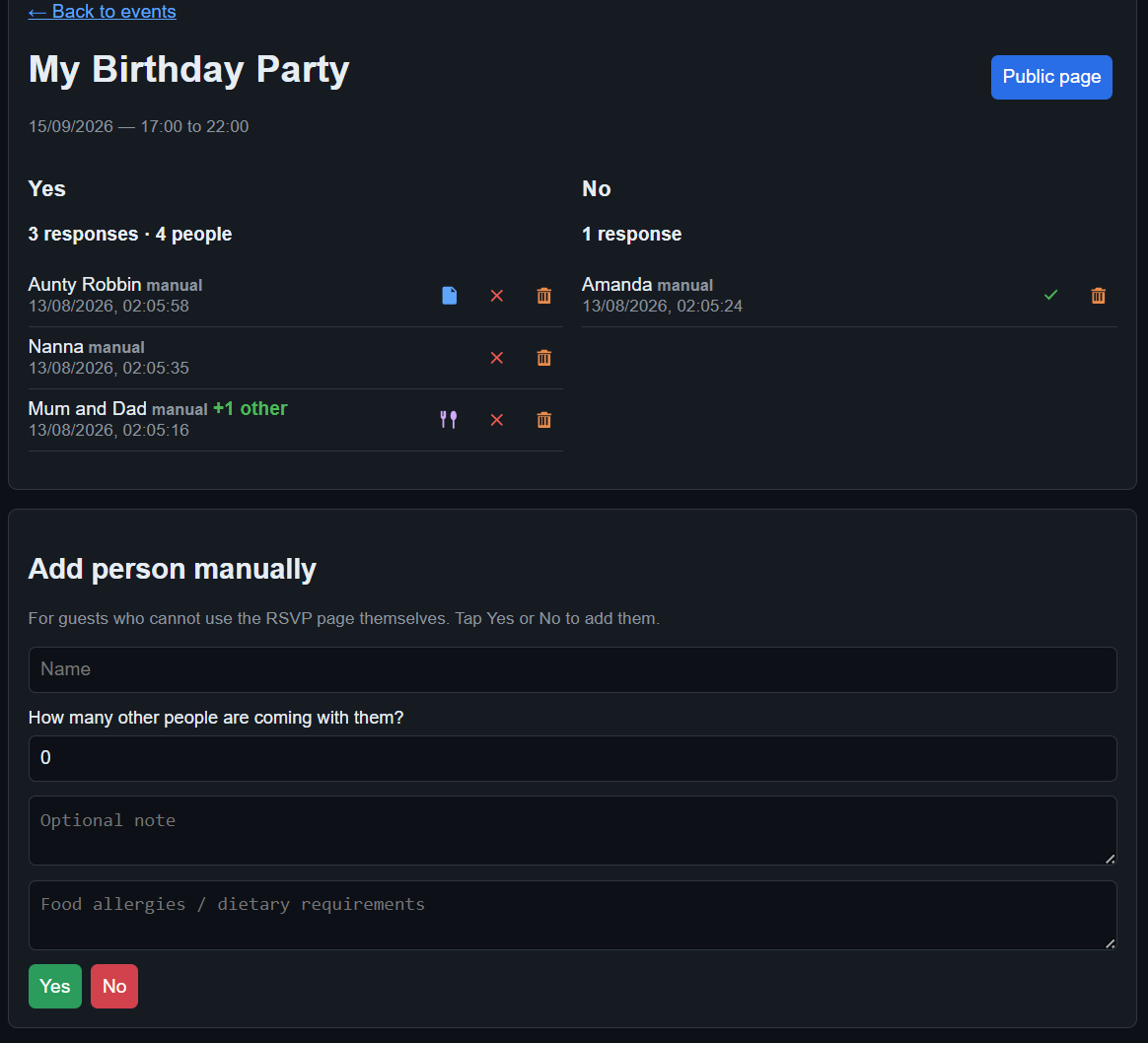 RSVP Reponses