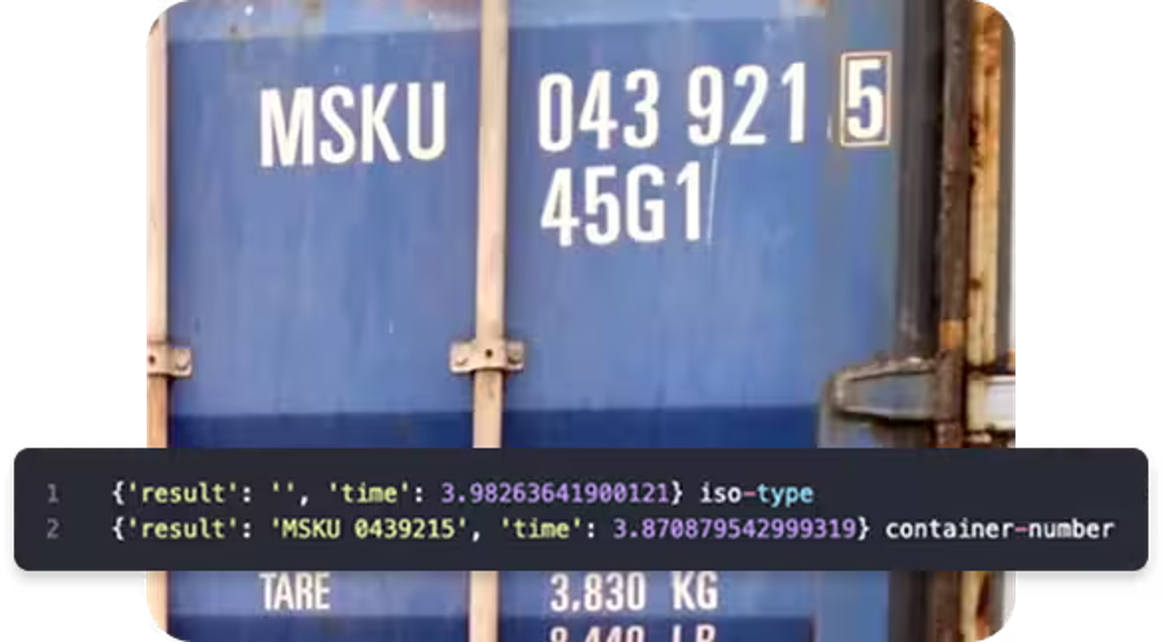 Shipping container with OCR output